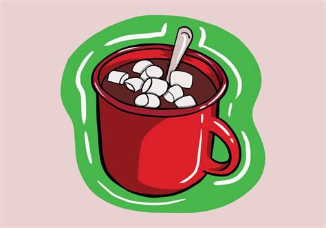 Hand Drawn Hot Chocolate Cup With Marshmallows Christmas Greeting Card Design Element Isolated