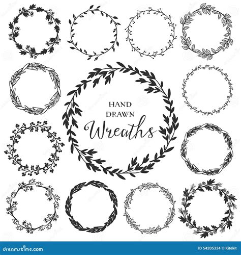 Vintage Set Of Hand Drawn Rustic Wreaths Floral Vector Graphic Stock