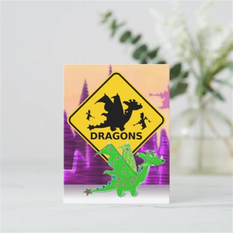 Beware Of Dragons Sign Cute Cartoon Dragon Postcard Zazzle