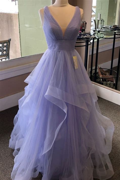 Purple Prom Dresses 2021 V Neck Prom Dresses Ruffle Prom Dress Ball Gown Evening Dress Tulle