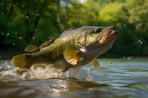 Premium AI Image A Largemouth Bass Is Jumping Out Of The Water