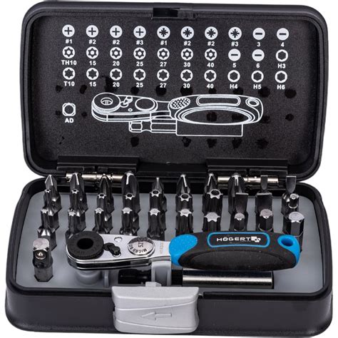 Набор бит с трещоткой HOEGERT TECHNIK 1/4 , SL, PH, PZ, HEX, Torx, Torx ...