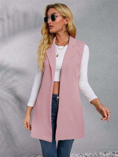 Lapel Neck Sleeveless Open Front Blazer Fashion Clothes Women Fall