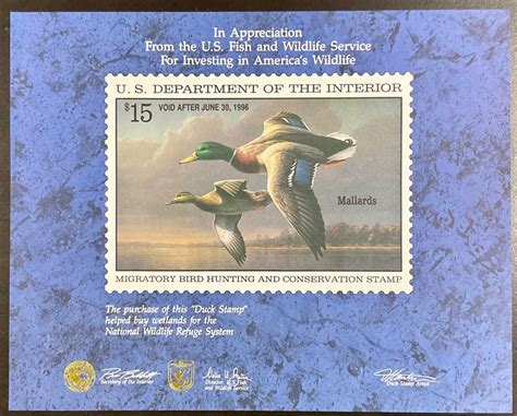 RW62 1995 15 Mallards Duck Stamp Appreciation Card United States