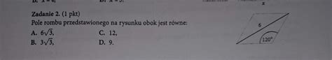 Pole rombu przedstawionego na rysunku obok jest równe Brainly pl