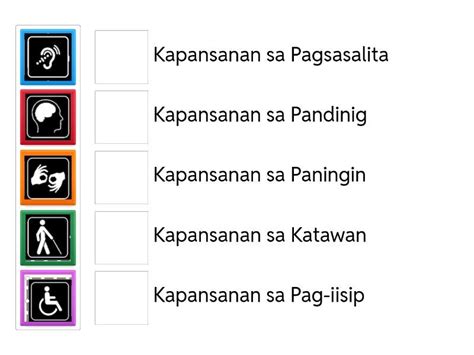 itapat ang mga simbolo sa mga uri ng kapansanan match