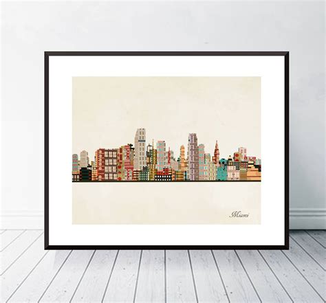 Miami Skyline. Miami Florida Skyline Miami City Print Miami - Etsy