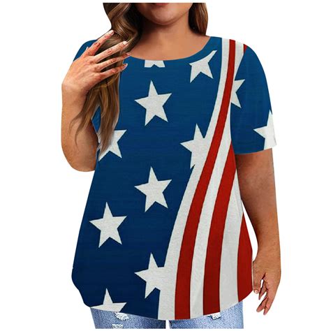 Brnmxoke Plus Size American Flag Shirts For Women Funny 4th Of July