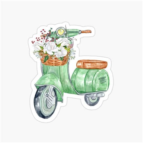 Watercolor White Roses On Green Bike Sticker For Sale By