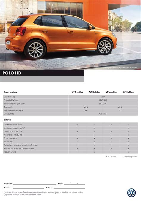 Ficha técnica Volkswagen Polo HB PDF