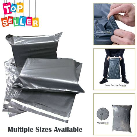 Grey Mailing Postage Bags Mixed Sizes Large Strong Poly Self Seal