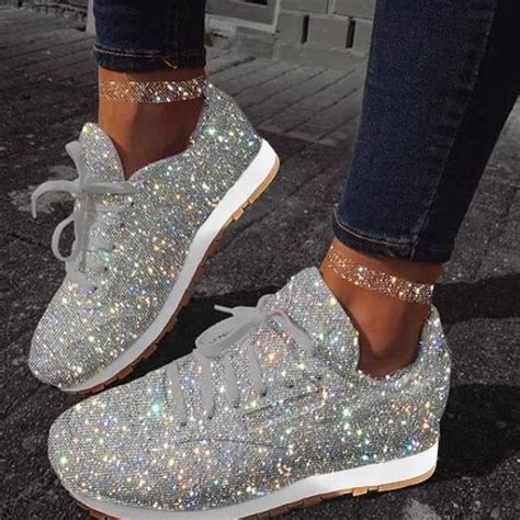 Womens Beautiful Glitter Lace Up Sneakers Trainers Sparkly Shoes Sneakers Fashion Glitter