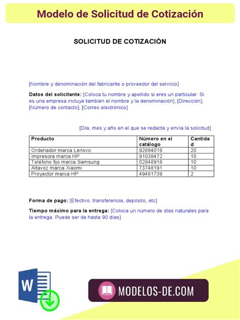 Modelo De Solicitud De Cotización Pdf