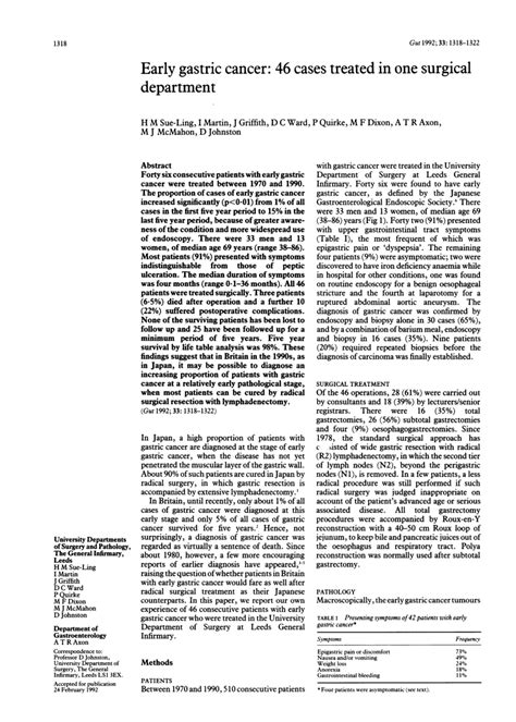 Pdf Early Gastric Cancer 46 Cases Treated In One Surgical Department