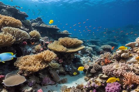 Un Arrecife De Coral Con Un Pez Nadando En El Fondo Foto Premium