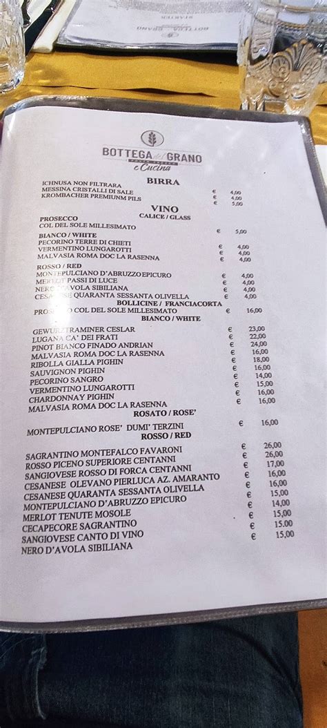 Menu Da Bottega Del Grano Ristorante Tivoli