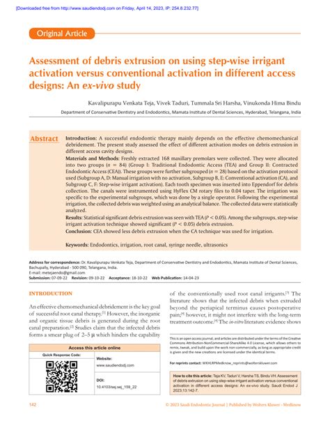 PDF Assessment Of Debris Extrusion On Using Step Wise Irrigant