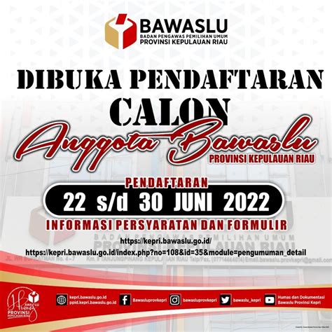 Pengumuman Pendaftaran Calon Anggota Bawaslu Prov Kepri Lihat Kepri