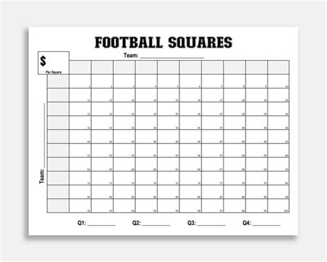 Printable Football Squares. Football Fundraiser. Football Betting Game ...