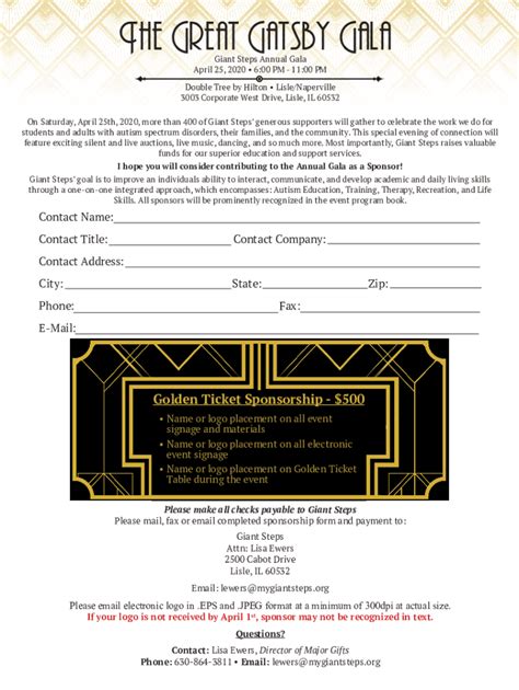 Fillable Online The Great Gatsby Gala Giant Steps Fax Email Print