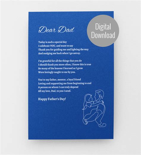 Father S Day Poem Printable Card Father S Day Quote Card With Message Father Poem Digital