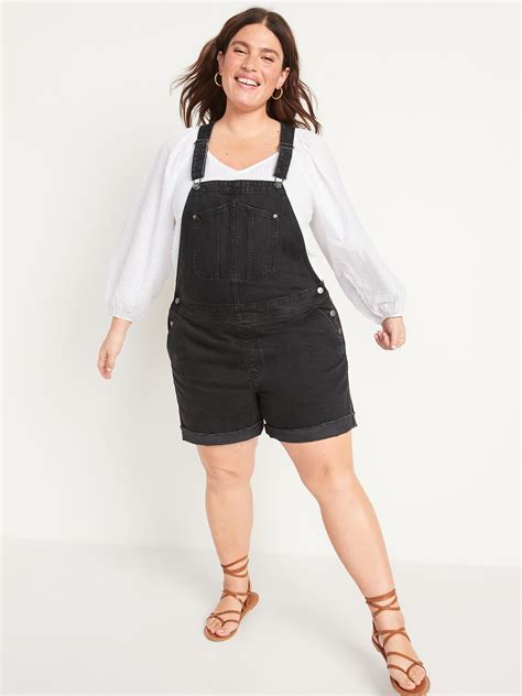 Slouchy Straight Black Wash Cut Off Non Stretch Jean Short Overalls