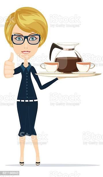 Beautiful Girl Waitress Carries Giving The Thumbs Up With A Stock