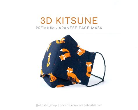 3d Kitsune Japanese Fox Adult Origami Style Folding Face Mask Etsy Uk