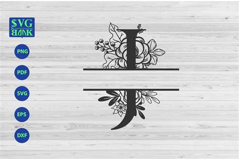 Split monogram letter J Svg, Alphabet floral initial logo J