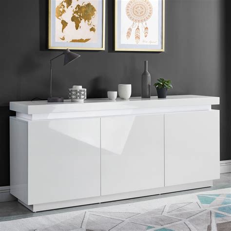 Buffet 3 portes 170x40x75 cm blanc laqué brillant avec led COSMO