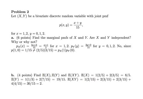 Solved Problem Let X Y Be Bivariate Discrete Random Variable With