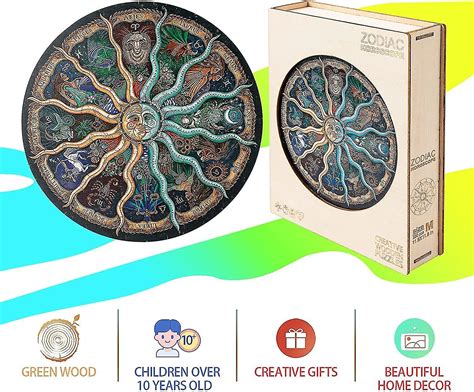 Wooden Jigsaw Puzzles Round Zodiac Horoscope Unique Shape Wood Puzzle