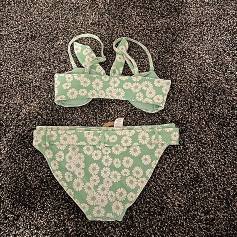 Aerie Green Floral Bikini Size Small Very Full Depop