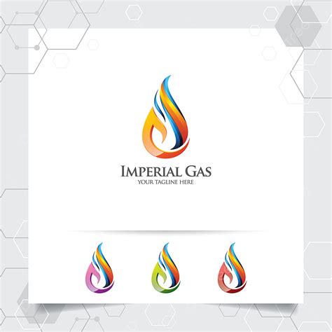 Gambar Vektor Desain Logo Gas Minyak Dengan Konsep Api Dan Ikon Tetesan