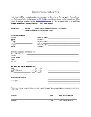 Fillable Online Borrower Authorization Form Pdf Booth Escrow Fax