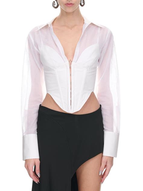 Dion Lee Mesh Corset Shirt In White Lyst