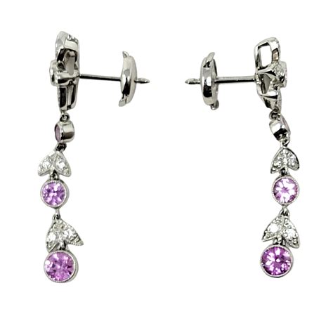 Tiffany And Co Pink Sapphire And Diamond Floral Dangle Pierced