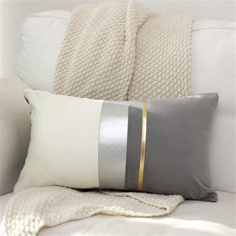 Powiller Patchwork Velvet Lumbar Pillow Cover With Gold Striped Leather