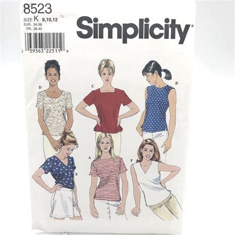 Simplicity 8523 Pullover Summer Tops Neckline Variations Size Etsy