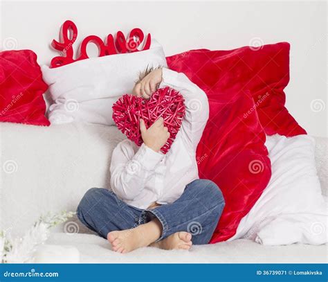 Lover Boy Hides His Face Behind Heart Stock Image - Image of expression ...
