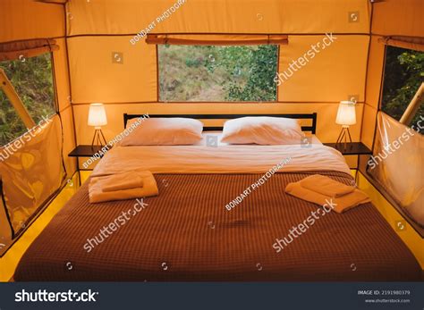 Interior Cozy Open Glamping Tent Light Stock Photo 2191980379 ...