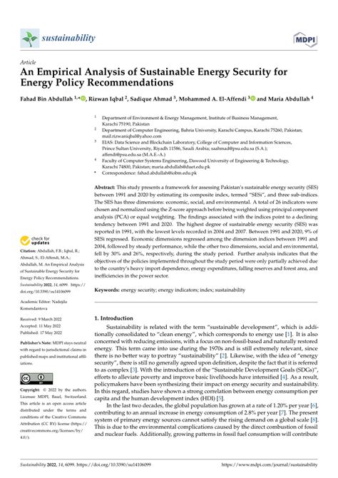 Pdf An Empirical Analysis Of Sustainable Energy Security For Energy