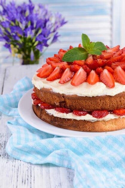 Delicioso Pastel De Galletas Con Fresas En La Mesa Sobre Fondo Claro