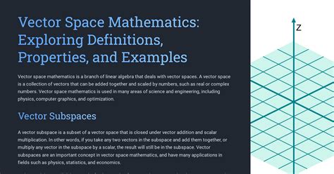 Vector Space Mathematics Exploring Definitions Properties And Examples