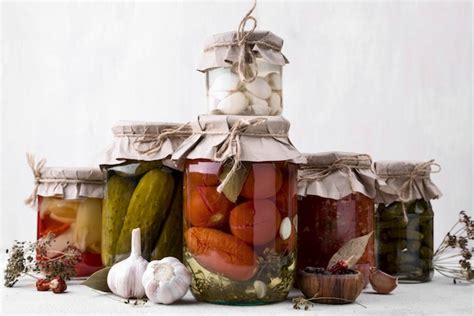 Premium Photo Jars Arrangement With Preserved Vegetables