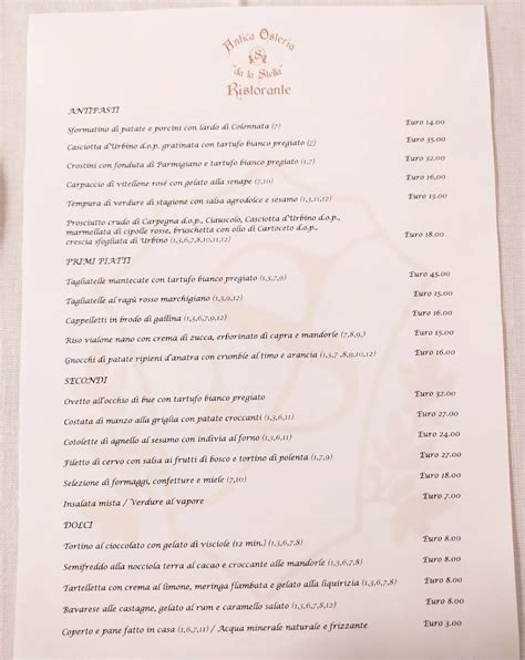 Menu Da Ristorante Antica Osteria Da La Stella Urbino