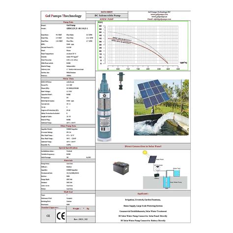 Gol Pumps Solar Deep Well Pump Vdc Gph Ft Max Flow