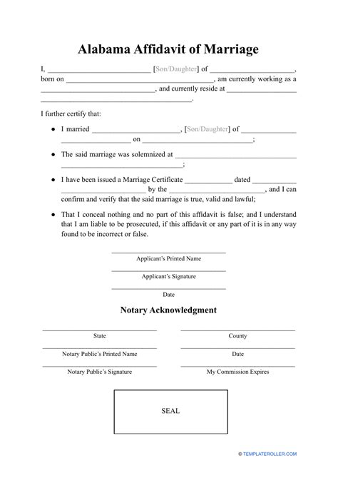 Alabama Affidavit Of Marriage Fill Out Sign Online And Download Pdf Templateroller