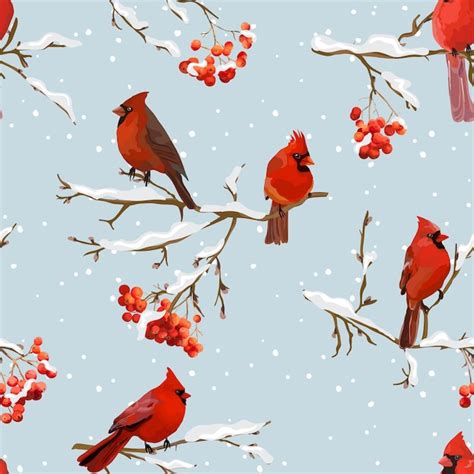 Premium Vector Winter Birds With Rowan Berries Retro Background