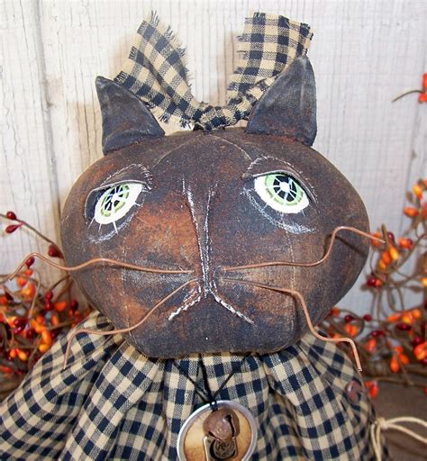 Primitive Folk Art Halloween Black Cat Makedo Nodder